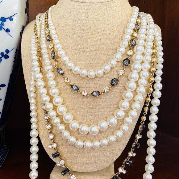 Faux Pearl Crystal Beaded Multi-Strand Necklace A New Day - Picture 2 of 3